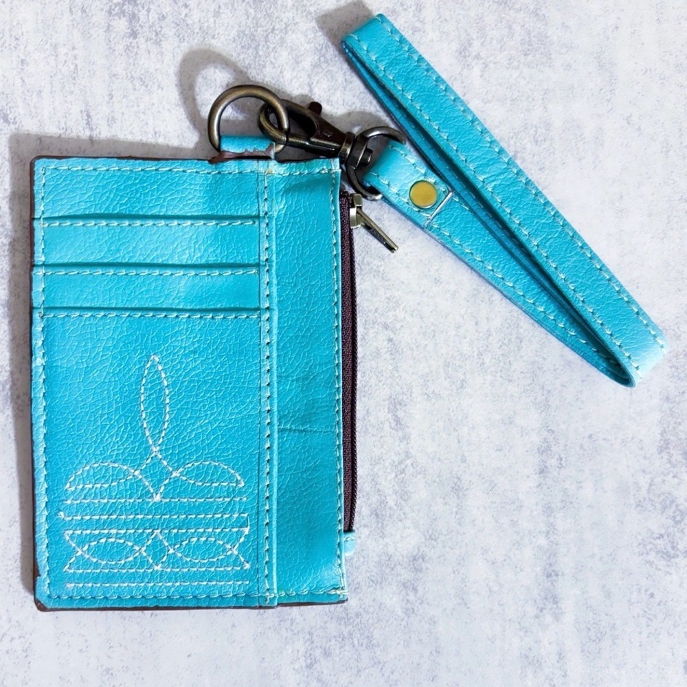 Turquoise Wristlet Card Holder Wallet w/ Zipper Coin Pocket & Key Ring
